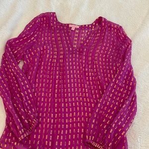 Lilly Pulitzer lavender with gold long sleeved blouse. Size Medium